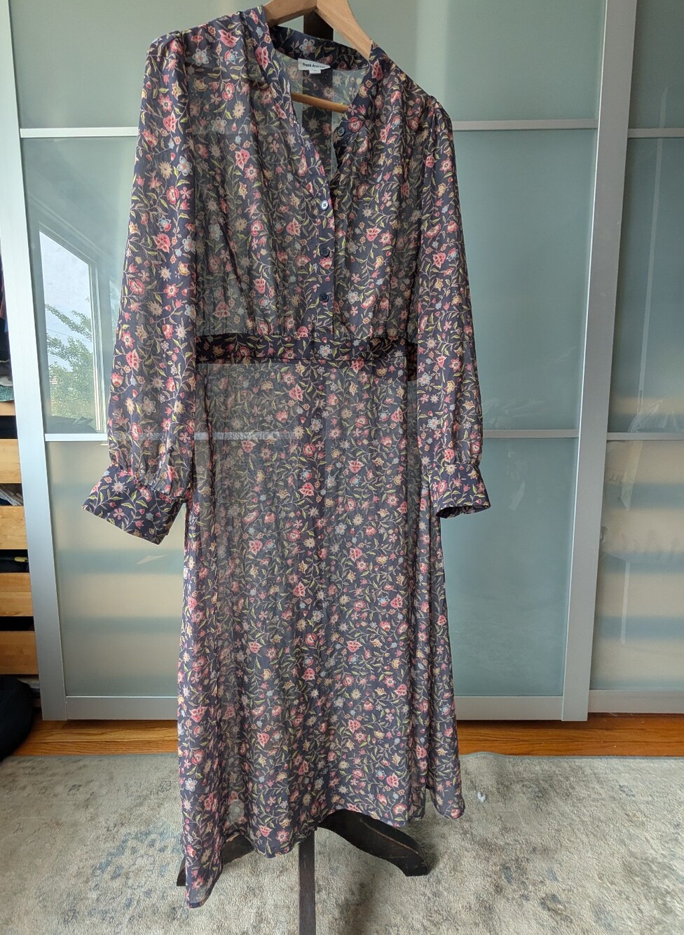 Frank & Oak Folk Printed Floral Sheer Midi Dress - XL